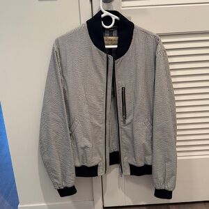 Burberry Navy and White Striped Bomber Jacket